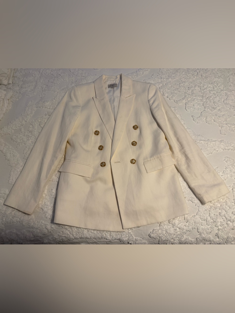LOFT Cream Double-Breasted Blazer with Gold Buttons